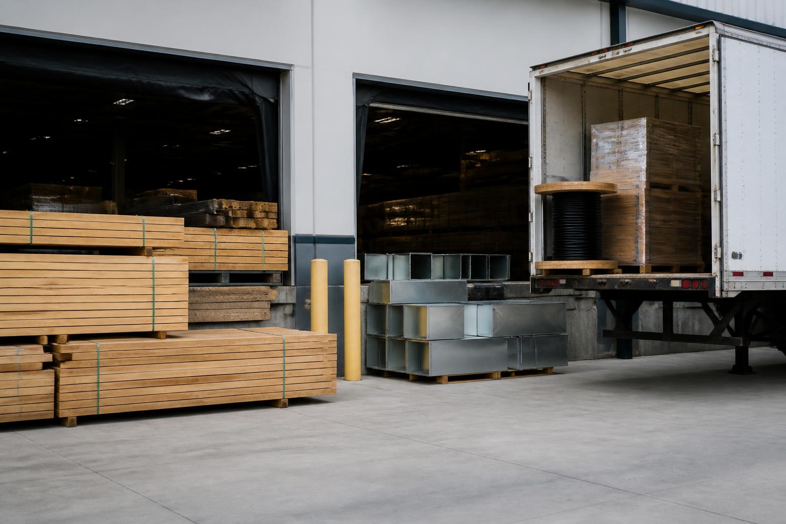 Material staging and dock doors at a distribution facility